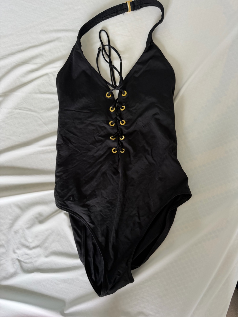 Ralph Lauren Black Lace-Up One-Piece Swimsuit